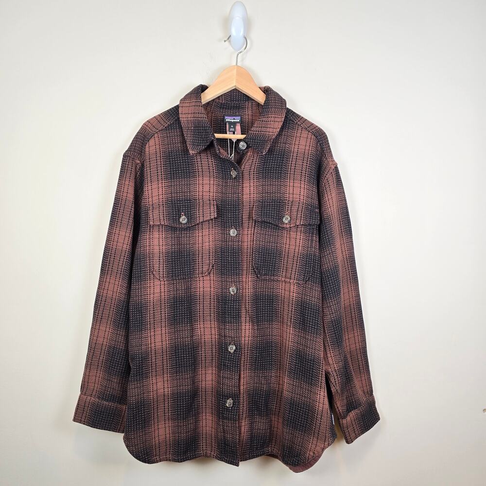 Patagonia Womens Size XL Fjord Loft Overshirt Jacket Dulse Mauve Plaid 42430